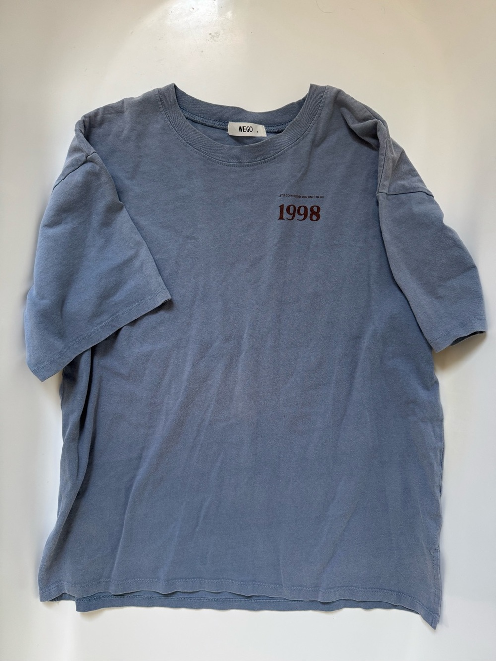 EGO Short Sleeve Tee in Dusty Blue with Maroon 1998 Print